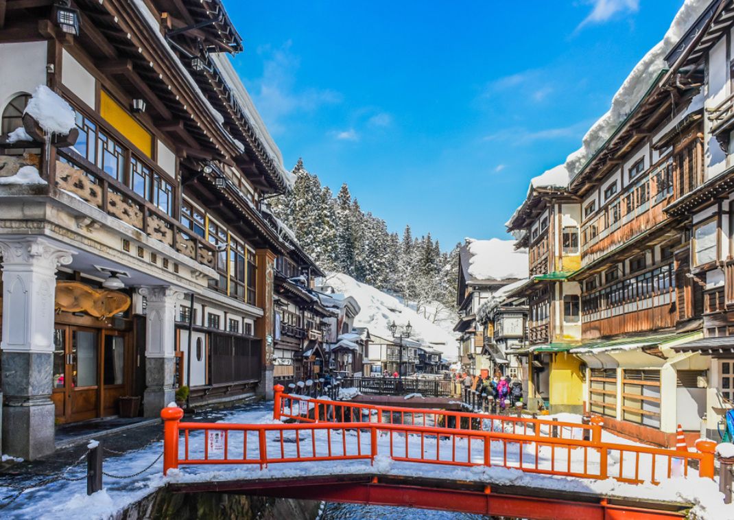 Paesaggio di Ginzan Onsen a Yamagata