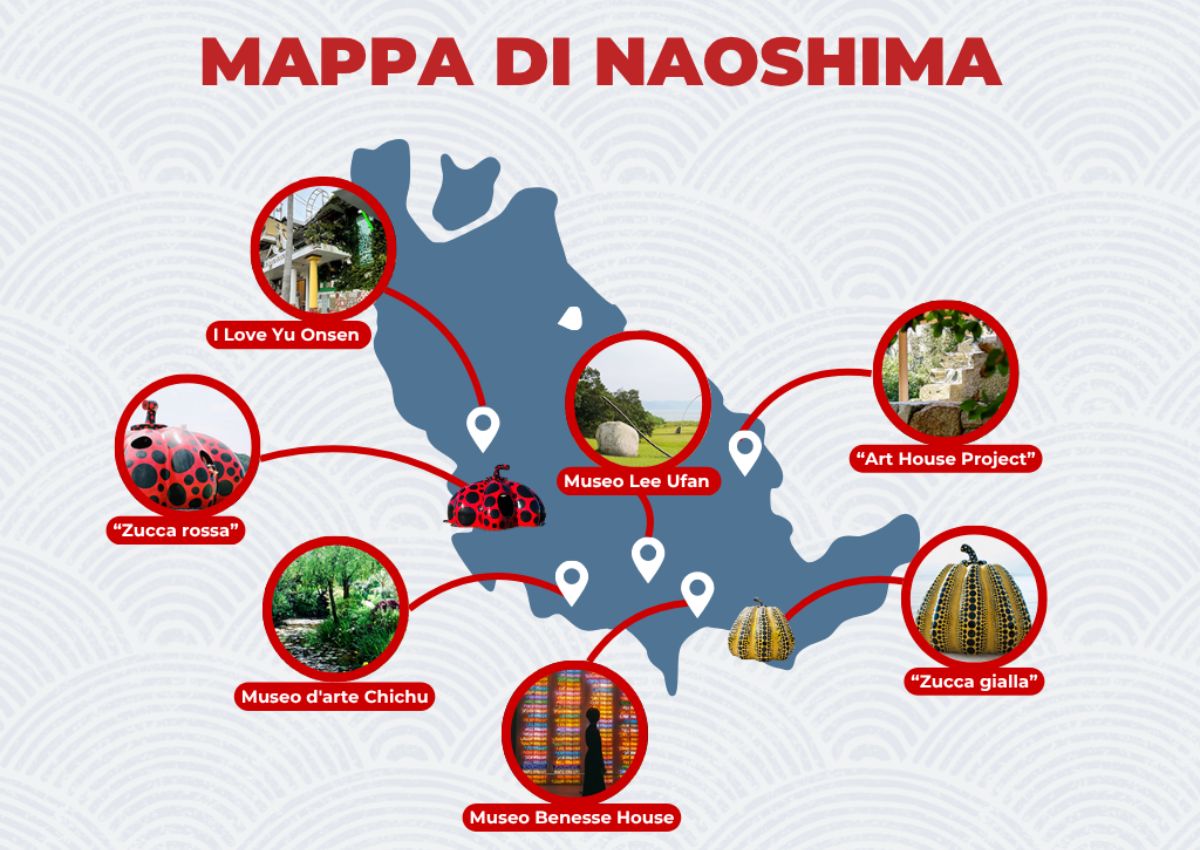 Mappa con i principali luoghi da visitare a Naoshima