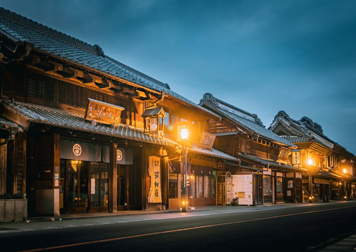 Le strade kurazukuri di Kawagoe (Little Edo) di notte