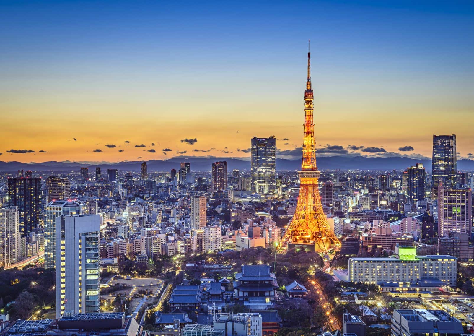 Skyline di Tokyo al tramonto, Giappone