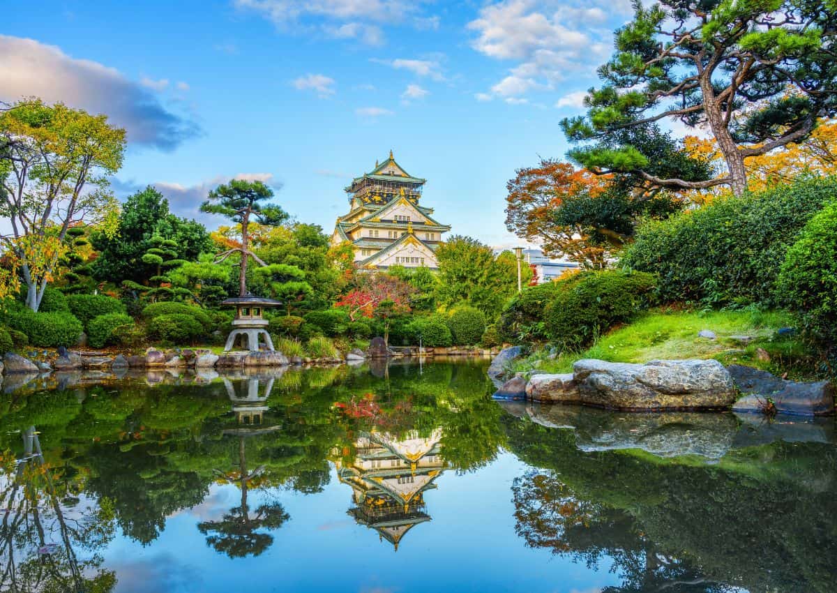 Il castello di Osaka al tramonto, Osaka, Giappone