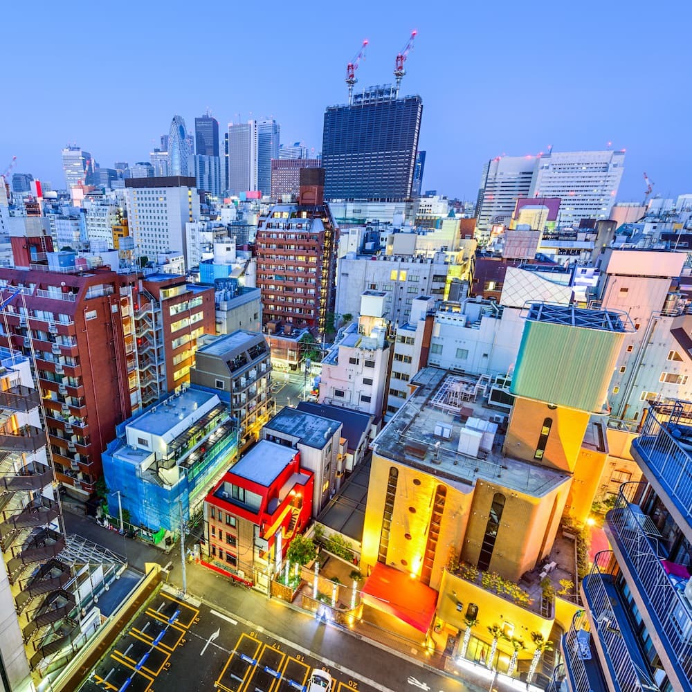 Shinjuku, Tokyo, Giappone, paesaggio urbano al crepuscolo