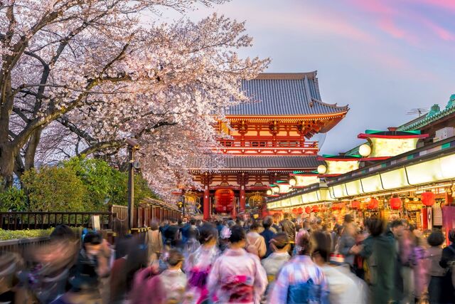 Tempio Sensō-ji e pagoda al tramonto, Tokyo 