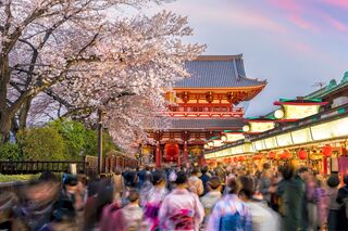 Tempio Sensō-ji e pagoda al tramonto, Tokyo 