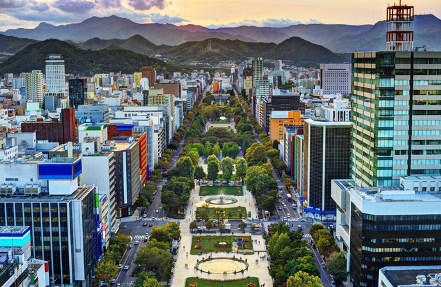 Vista dall'alto della città di Sapporo, Hokkaido