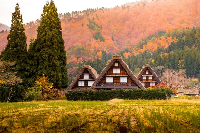Case tipiche tradizionali nel villaggio di Shirakawago 