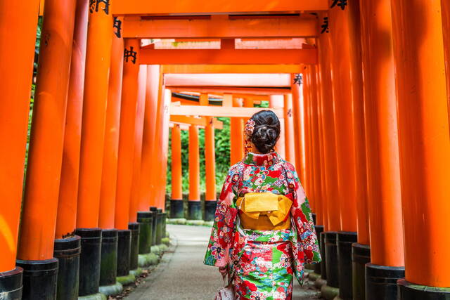 I cancelli torii del santuario Fushimi Inari, Kyoto, Giappone